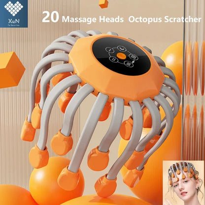 20Massage Heads Orange Scalp Head Massager Red Light Vibrator Octopus Scratcher For Relaxation Stress Migraine - Nuvio Mall