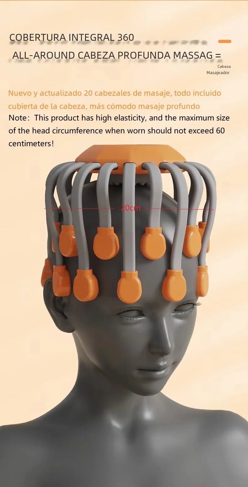 20Massage Heads Orange Scalp Head Massager Red Light Vibrator Octopus Scratcher For Relaxation Stress Migraine - Nuvio Mall