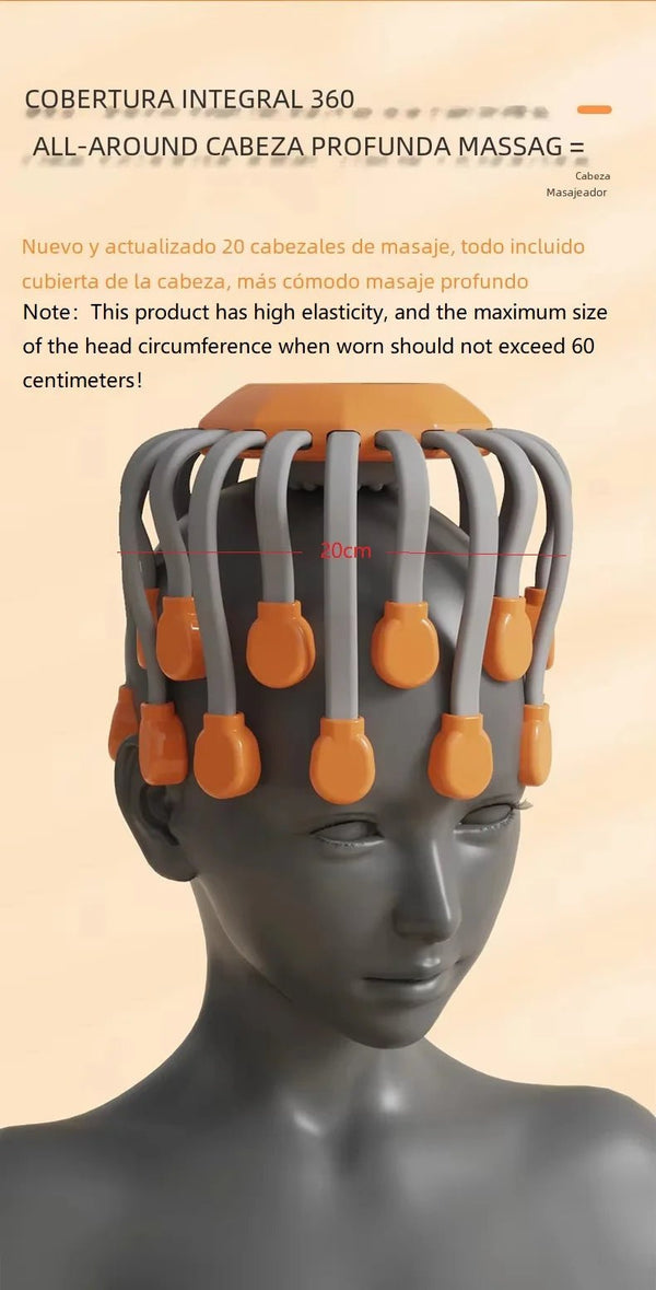 20Massage Heads Orange Scalp Head Massager Red Light Vibrator Octopus Scratcher For Relaxation Stress Migraine - Nuvio Mall