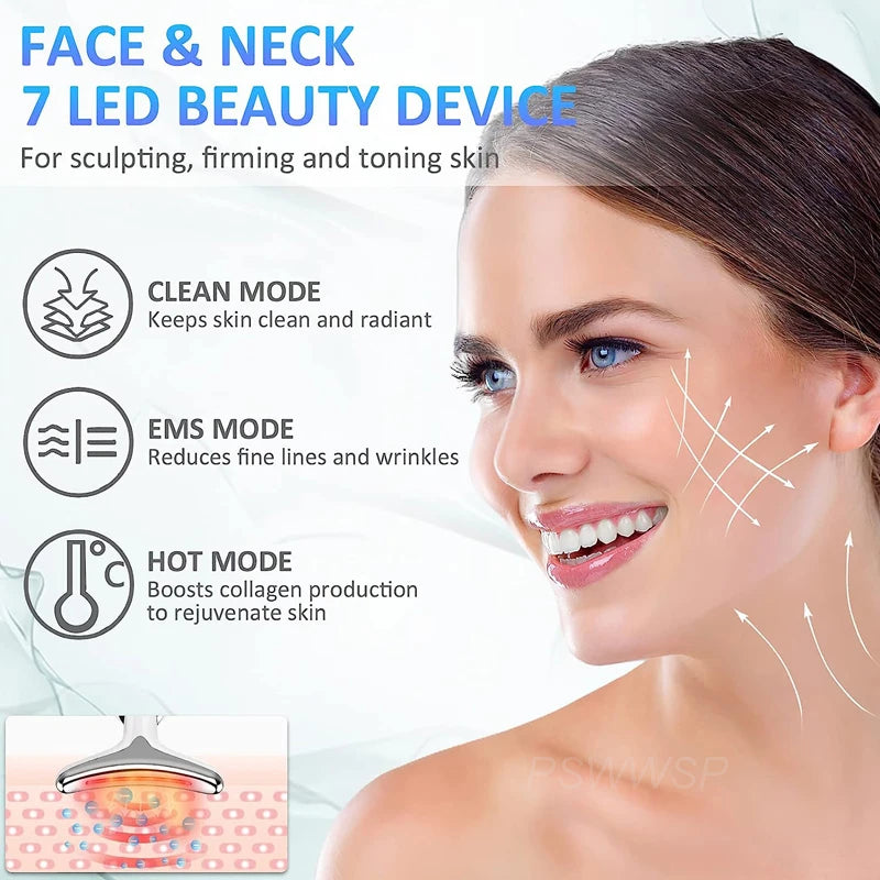 7 in 1 Facial Neck Beauty Device Skin Rejuvenation Face Massage Wrinkle Removal Anti Aging Deplux Lifting Neck Tightening Device Nuvio Mall