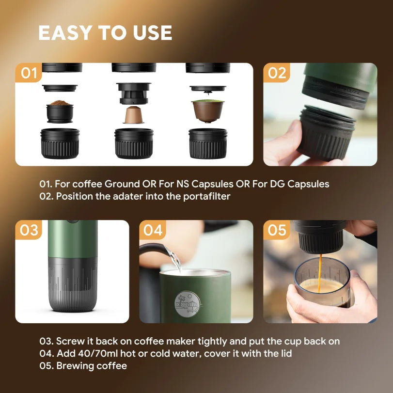 Portable Espresso Machine 3-in-1 Travel Coffee Maker for Camping Hiking Office Self-Heating with USB-C 2026new Nuvio Mall