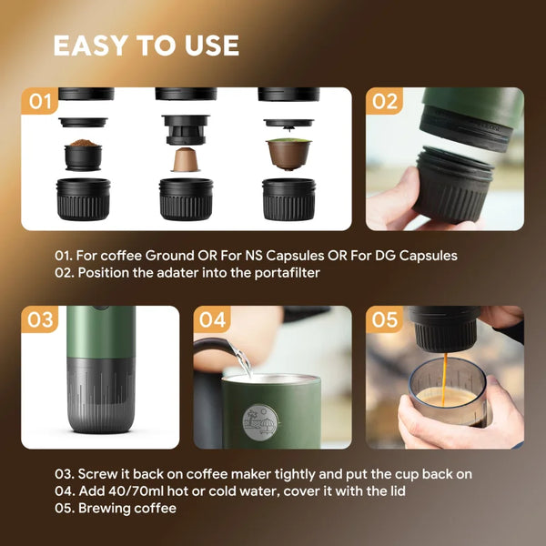 Portable Espresso Machine 3-in-1 Travel Coffee Maker for Camping Hiking Office Self-Heating with USB-C 2026new Nuvio Mall