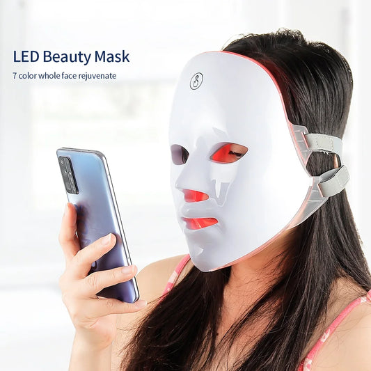 Nuvio™  Wireless 7 Colors LED Face Beauty Machine Photon Facial Neck Skin Tighten Rejuvenation Facial Neck Mask Nuvio Mall