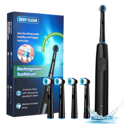 Electric Toothbrush Rotary Rechargeable Electric Tooth Brush for Adults Rotating Electric Teeth Brush with 8 Replacement Heads - Nuvio Mall