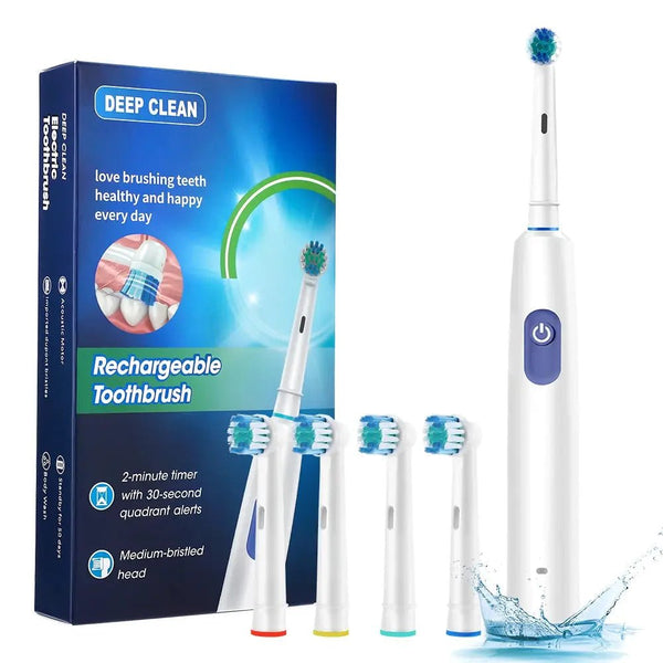 Electric Toothbrush Rotary Rechargeable Electric Tooth Brush for Adults Rotating Electric Teeth Brush with 8 Replacement Heads - Nuvio Mall